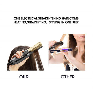 Hair Straightener Comb Gold V-Shaped Styling Tool For Straight And Curly Hair Wired Fast Heating - Product Image 3