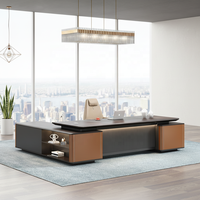 Bureau de direction moderne de luxe avec éclairage LED intégré, boîte multimédia, ensemble de chaises, armoire latérale, serrure de sécurité - Durable et écologique