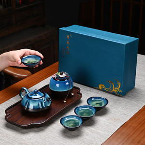 Juego de té de viaje portátil de 4, 5, 8 y 9 piezas, 1 tetera, 4 tazas de regalo, <span class=keywords><strong>Ding</strong></span> Kiln Shih Tzu, tetera de cerámica, juego de té de Kung <span class=keywords><strong>Fu</strong></span> - Product Image 4