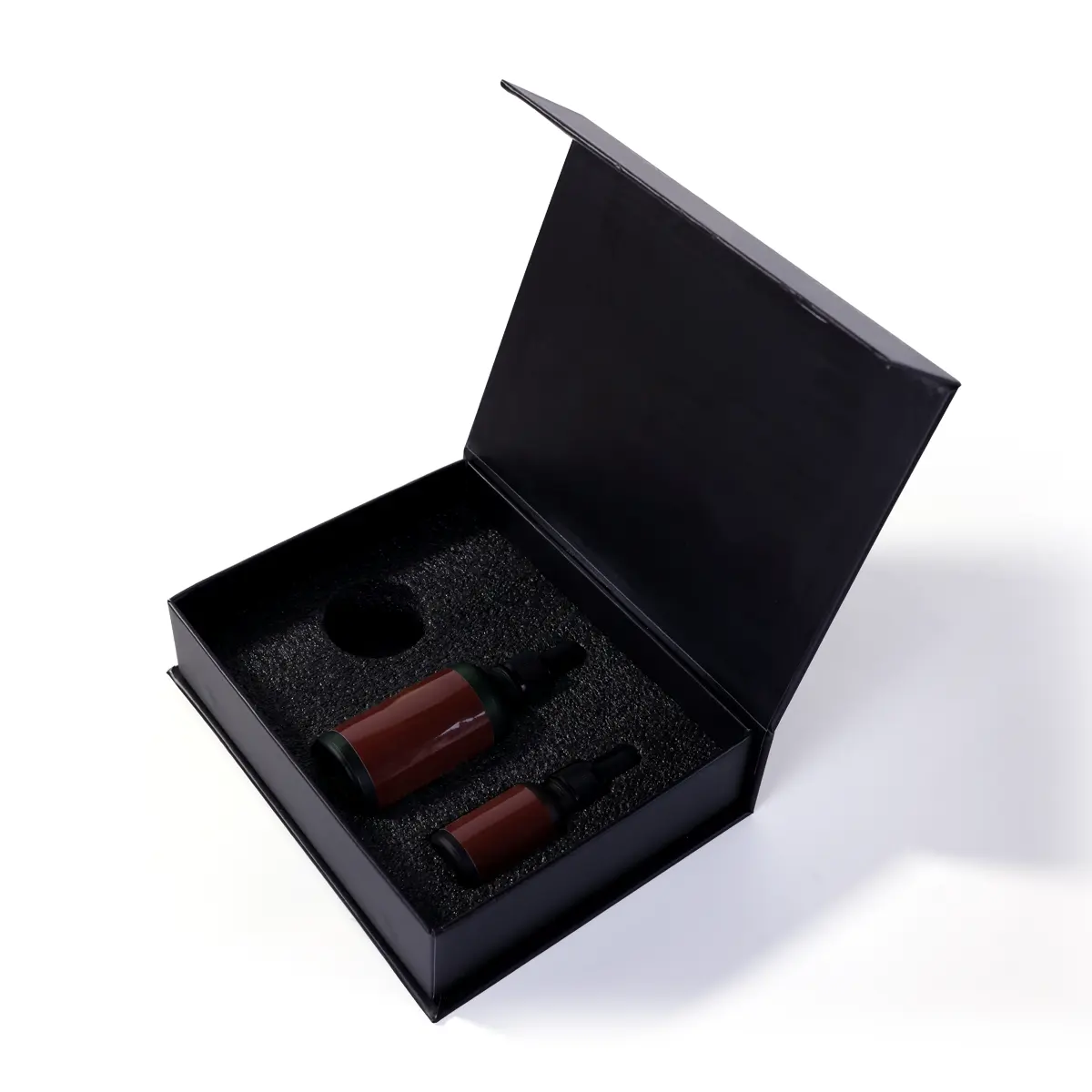 Custom LOGO Matte Black Cardboard Book Bronzing Shape Style Magnetic Closure Empty Gift Box Packaging OEM with Foam Insert