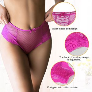 Vente chaude Culotte érotique confortable grande taille transparente <span class=keywords><strong>en</strong></span> dentelle florale ajourée sexy pour femmes matures avec nœud - Product Image 6
