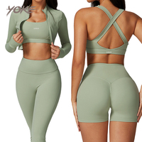 Nouvel ensemble de soutien-gorge de yoga 3 pièces personnalisé en gros, coupe-vent, imprimé, en Spandex/Nylon, tenue de sport à manches longues pour femmes