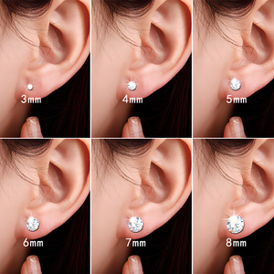 Titanium Steel <b>Round</b> Zircon Stud Earrings Prong Setting Stainless Steel Ear <b>Posts</b> Gift Jewelry Set - Product Image 4