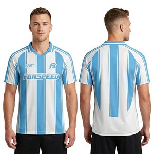 Maillot de foot style Argentine personnalisé, bleu clair et blanc rayé, pour clubs professionnels. - Product Image 1