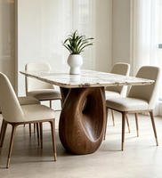 Ensemble de table à manger STG moderne en bois massif rustique à bord naturel et plateau en pierre frittée pour villa, 6 places