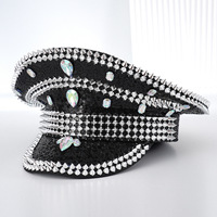 Casquette scintillante à sequins, rivets et strass or, argent, noir, marine pour performance scénique, soirée, boîte de nuit, vente en gros
