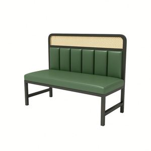 Wholesale Modern Design <b>Black</b> Wrought Iron <b>Frame</b> Backrest Braided Rattan PU Leather Sofa Booth for Restaurant Use Furniture - Product Image 6