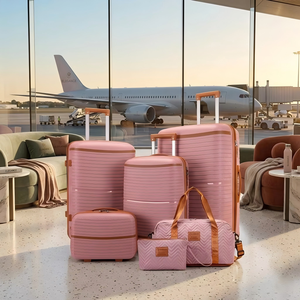 Juego <span class=keywords><strong>de</strong></span> Maletas Rígidas <span class=keywords><strong>de</strong></span> 6 Piezas, Color Rosa, con Bolsa <span class=keywords><strong>de</strong></span> Lona, Detalles en Cuero, Maletas <span class=keywords><strong>de</strong></span> Viaje con Ruedas, Estuche Rígido <span class=keywords><strong>de</strong></span> Lujo - Product Image 1