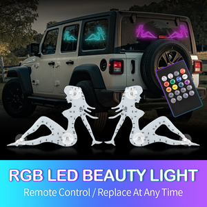 Coppia di Luci <span class=keywords><strong>LED</strong></span> RGB Decorative per Parafango Camion, Lampada Ambientale con Telecomando USB, Adesivo Luminoso per Parabrezza Anteriore e Posteriore - Product Image 1