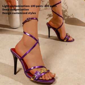 Nuovo Design Sandali Sexy da Donna con Tacco Alto Sottile 10,5 cm, Decorati con Tre Fiori di <span class=keywords><strong>Prugna</strong></span> e Tomaia Diagonale MuY9819 - Product Image 2