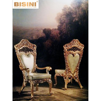 Chaise de salle à manger en bois de reproduction antique, style baroque, chaise d'appoint en bois massif rembourrée en cuir