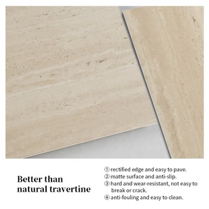 Carreau de porcelaine aspect travertin coupe veine minimaliste, finition naturelle pour sol et mur de salle de bain spa - Product Image 4