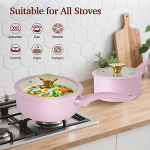 Juego de Utensilios de Cocina de Cerámica Antiadherentes de Alta Calidad, 6 Piezas, Aptos para Gas e Inducción, con Tapas de Vidrio, Asas de Silicona, Aptos para Lavavajillas y Horno - Product Image 3