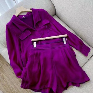 Truen automne grande taille à la mode tempérament sports et loisirs femmes deux pièces ensemble court solide toile - Product Image 1