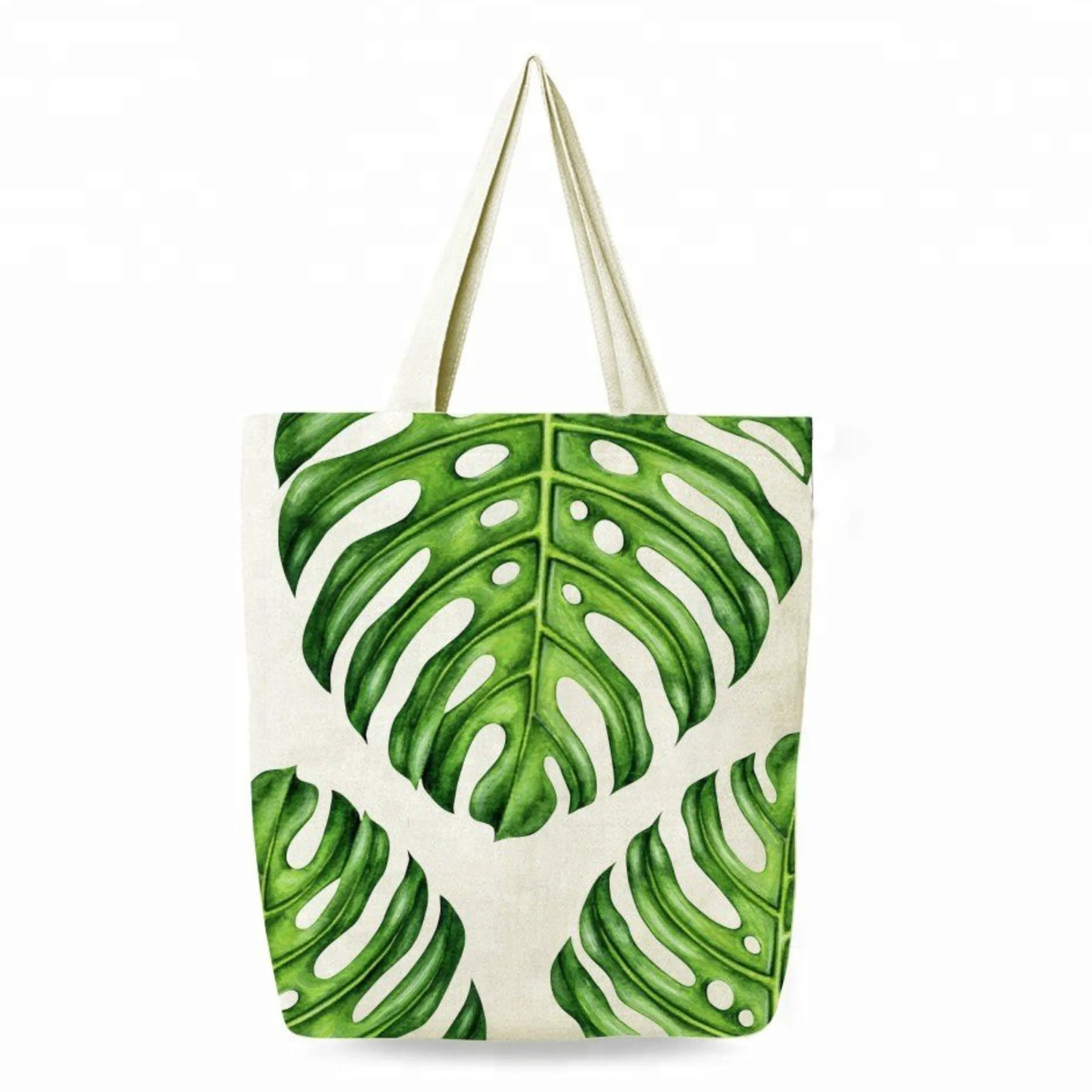 Monster Leaves Green Large Utility Standard Size Canvas Cotton Tote Bag