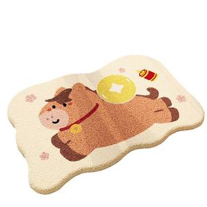 พรมปูพื้นลายการ์ตูนวัว ผ้าแคชเมียร์เทียม ดูดซับน้ำได้ดี พรมห้องน้ำ รูปทรงตามสั่ง ตกแต่งบ้าน - Product Image 1