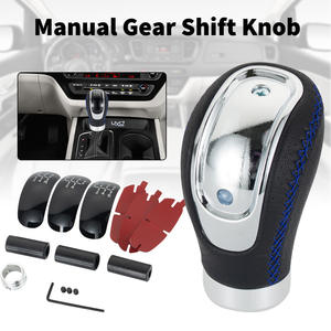 Poignée de levier de vitesse universelle en cuir pour voiture, 5 vitesses, manuelle, ergonomique, noir, rouge, bleu, cousue - Product Image 4