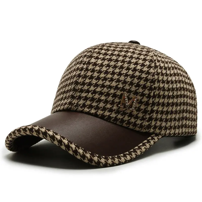 Black Brown Houndstooth Baseball Caps For Men Women Retro British Style Plaid Hat Winter Trucker Cap Gorras Hombre