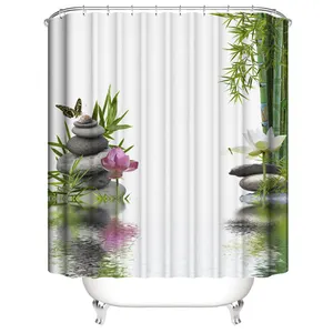 Bamboo Series 3d Printed Polyester Waterproof Shower Curtain Partition Curtain All-season Shower Curtain