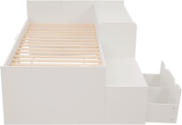 Marco de cama individual multifuncional para niños 90x190cm, cama de madera blanca para adolescentes con 2 cajones de almacenamiento y escritorio,