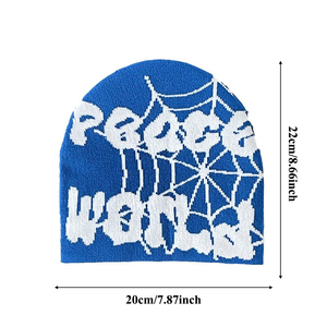 Beanie produttore Logo personalizzato Y2K Beanie stampa lettere del mondo di pace e disegno <span class=keywords><strong>ragnatela</strong></span> indossare quotidianamente cappelli invernali in acrilico Unisex - Product Image 2