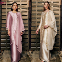 Cape en organza Baju Kurung avec broderie florale, ensemble robe intérieure en satin, tenue élégante pour mariage malaisien et demoiselle d'honneur pour femmes