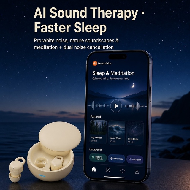 BT Wireless 2g Zero Pressure Sleep Earbuds with Side Sleep Comfort Fit and AI Health Tracking for All Night Rest