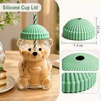Bouteille en verre à succès avec couvercle en silicone sans BPA, tasse en forme d'ours verte, étanche, avec logo personnalisé, bouteille en forme d'ours avec housse en silicone