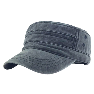 High Quality Vintage Distressed <b>Flat</b> Top <b>Hat</b> Unique Design Cadet <b>Cap</b> Unisex Common Washed Cotton Olive Baseball <b>Cap</b> 6-Panel - Product Image 5