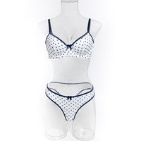 Ensemble de lingerie pour femmes matures à pois et blocs de couleur - Soutien-gorge push-up à armatures et culotte