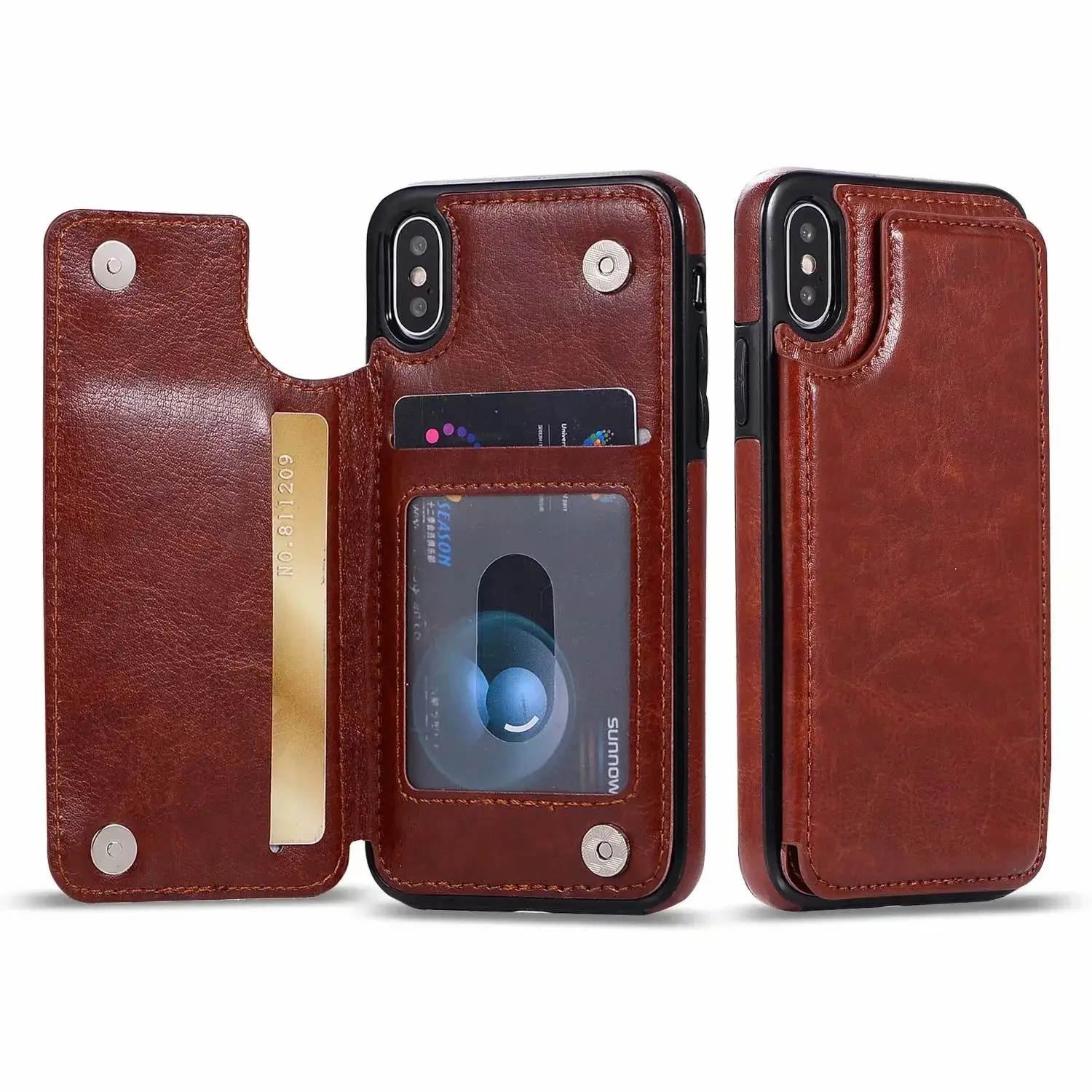 Capa de celular ultrafina com porta-cartões, de couro para iphone 12 pro max xs max xr x 13