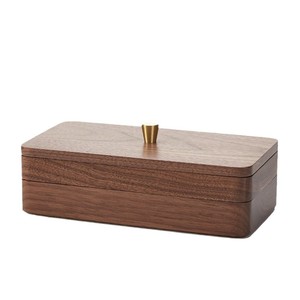 Walnut Wood Jewelry Box Rectangle Double Layer Solid Wood <b>Storage</b> For Earrings Watches Bracelets <b>Rings</b> Desktop Organizer - Product Image 2