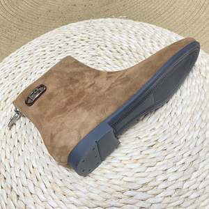 Botines de Mujer 100% Cuero Vacuno de Ante, Tacón Plano, Punta Redonda, Verano, Aumento de Altura, Logotipo Personalizado - Product Image 3