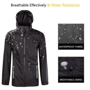 ZUJA Factory Men's <strong>Packable</strong> Outdoor Water Resistant Impermeables <strong>Lightweight</strong> Classic Raincoat Safety <strong>Jacket</strong> - Product Image 3