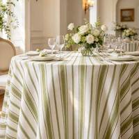 Nappe ronde personnalisée en polyester/lin rayé vert sauge pour événements extérieurs, mariages, fêtes et location