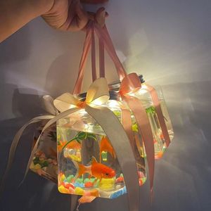 Pecera Cuadrada Luminosa para Peces Betta con Florero en Forma de Rosa, Decoración Creativa para Acuario, Mini Paisaje, Ideal para Regalo o Exhibición - Product Image 2