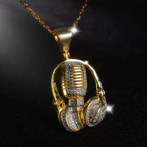 Iced out 925 sterling silver headset cz stone iced out pendant hip hop jewelry microphone pendants