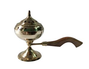 Quemador de incienso de latón con mango de madera Quemador Católico - Product Image 1