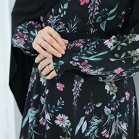 Manches longues filles Abaya vêtements islamiques Abaya femmes robe musulmane robe musulmane avec fleur Maxi longue robe en mousseline de soie Abaya