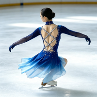Robe de patinage artistique bleu dégradé pour spectacle, col montant, dos croisé, jupe ornée de strass pour filles et enfants