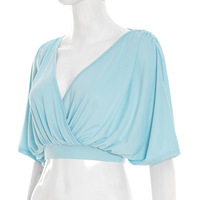 Viviblook Y26TP042 Ropa de Verano para Mujer, Nueva Camiseta Corta con Cuello en V Profundo, Pliegues Cruzados y Mangas Murciélago