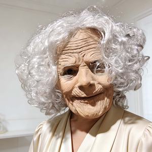 Maschera in lattice realistica da donna anziana con rughe dettagliate, texture della pelle autentica, tema divertente e scherzoso, a copertura totale del viso per oggetti di scena di Halloween - Product Image 1