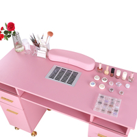 Table de Manucure Rose Chaude Vente pour Salon de Beauté, Station Spa avec Tiroirs pour Onglerie