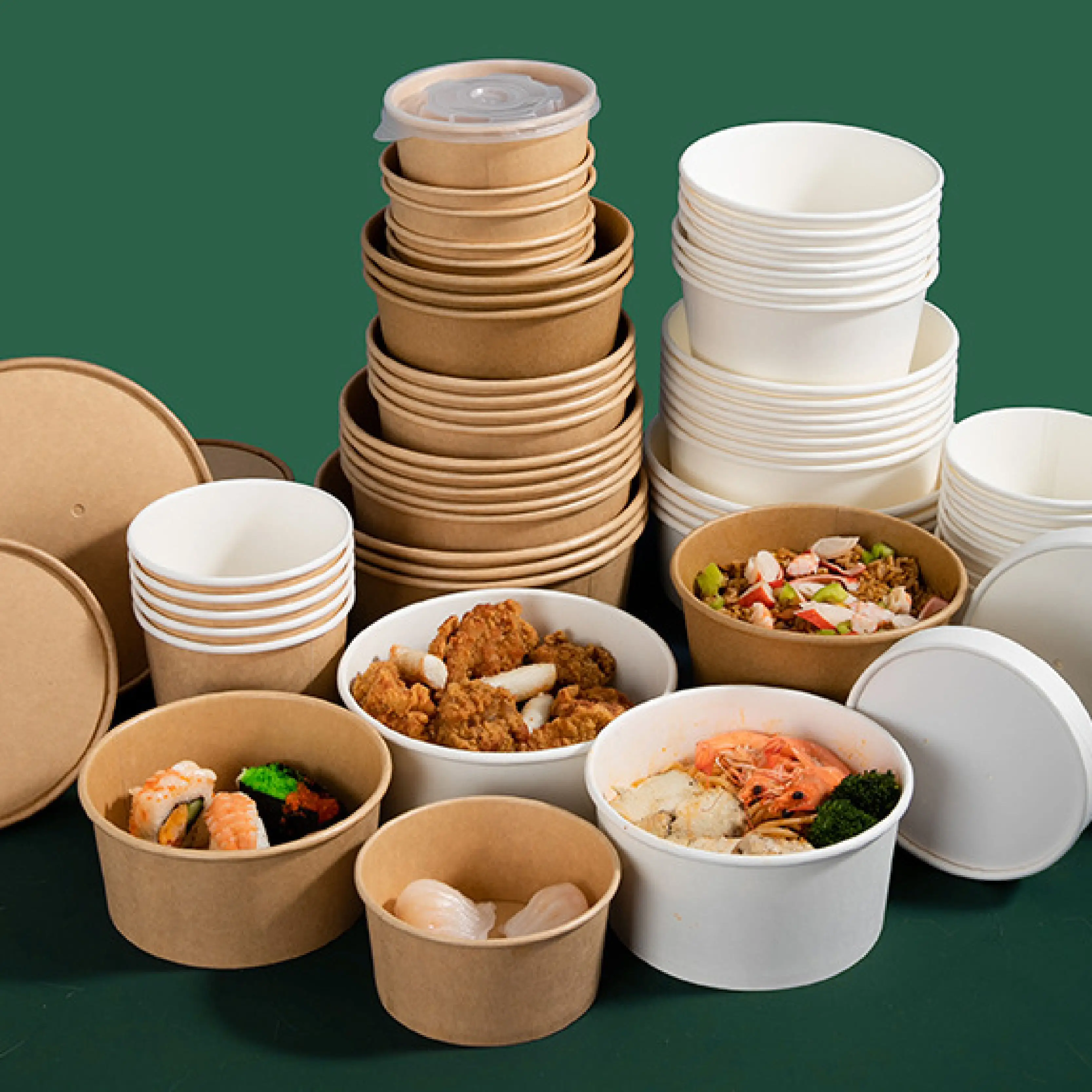 Einweg-Lebensmittelverpackungsbox mit individuellem Druck zum Mitnehmen Behälter Salatschalen Kraftpapier-Reisschüssel mit Deckel