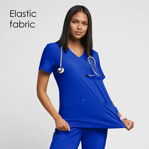 Women's <b>Scrub</b> Tops V-Neck Short Sleeve Moisture Wicking Hospital Uniforms For Nursing Clinical Work <b>Clothes</b> Lake Blue Royal - Product Image 2