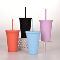 450ml doppelwandiger Kunststoff becher Acryl BPA-freier Wasser becher Fabrik preis Kunden spezifischer kleiner MOQ-Wasser becher mit Strohhalm und Deckel