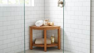 Banco de Ducha Esquinero [BeNK] con Estante de Almacenamiento, Madera de Acacia Resistente al Agua, Taburete de Ducha para Interiores y Exteriores - Product Image 3