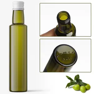 Ücretsiz örnek 250Ml 750Ml 1L koyu yeşil şeffaf yuvarlak kare cam plastik kapaklı zeytinyağı şişe