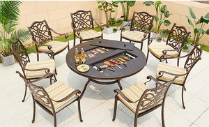 Patio jardin maison cour cuisson électrique Barbecue table en fonte d'aluminium Barbecue table ronde - Product Image 6