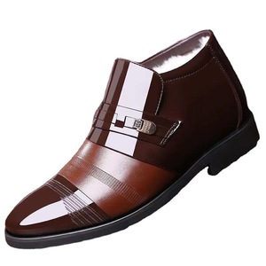 Chaussures décontractées pour hommes en cuir verni, style business, doublure en polaire chaude, style One Kick, bottes d'hiver noires - Product Image 5